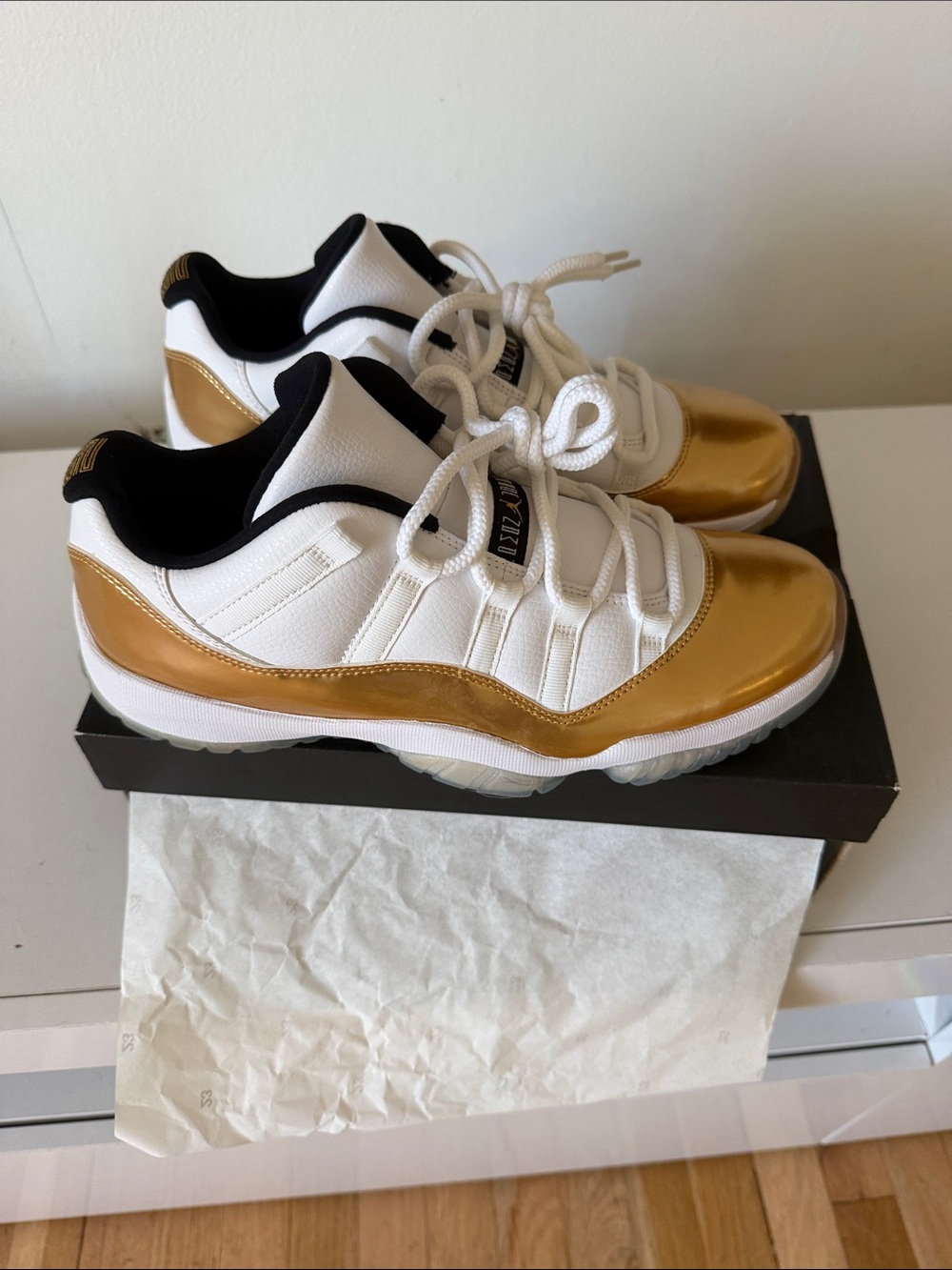 Kids White Sneakers with Metallic Gold Trim - Youth Athletic Shoes